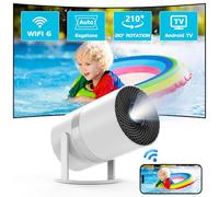 【Auto Keystone】 Mini Proyector Android OS, WiFi 6 Bluetooth 4K 1080P, Portátil Giratorio 210° Con 50% Zoom, Cine en Casa Móvil Para HDMI/USB/TV Stick