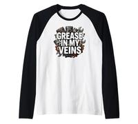 Auto Mechanic Grease In My Veins Gearhead Camiseta Manga Raglan