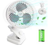Auto Oscilación Ventilador Pinza, 10000mAh Recargable Ventilador USB Portatil, Mini Ventilador de Mesa Camper con Luz LED, Clip Ventilador con Gancho Pequeño Silencioso de Velocidad Continua, Ø18cm