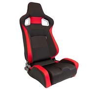 AUTO-STYLE Asiento Deportivo 'RS6-II' - Tela Negro/Rojo - Respaldo Ajustable de Doble Cara - incl. Correderas