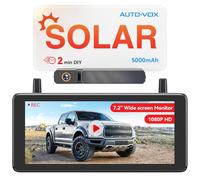 AUTO-VOX Cámara de marcha atrás inalámbrica solar de 7.2 pulgadas con grabación en bucle DVR: HD 1080P, instalación rápida de 2 minutos, kits de cámara de marcha atrás de pantalla dividida para coche