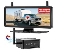 Auto-Vox Cámara de respaldo magnética inalámbrica: antena dual, monitor DVR de pantalla dividida 1080P de 7.2 pulgadas, batería recargable de larga duración, impermeable IP69K, cámara de visión
