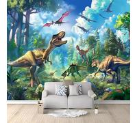 autoadhesivo papel pintado Dinosaurio bosque verde triceratops 400x280 cm Mural Gigante - Póster Tapíz 3D Salón Dormitorio decoración murales de paredes moderna