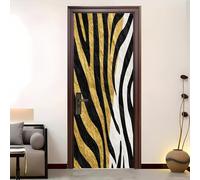 Autoadhesivo Pegatina para Puertas Mural 86x200 cm Rayas de cebra creativas Extraíble Adhesivo para Puertas para de pared puerta Decoración Oro Arte Adhesivo Puerta para Cocina de Baño