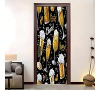 Autoadhesivo Pegatina para Puertas Mural 95x215 cm Tema de cerveza divertido Extraíble Adhesivo para Puertas para de pared puerta Decoración Negro Arte Adhesivo Puerta para Cocina de Baño