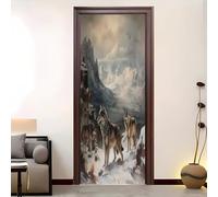 Autoadhesivo Pegatinas Para Puertas 83x204 cm Animales Manada De Lobos MontañAs Nevadas Pegatinas Impermeables, Blanco GrisáCeo 3D Vinilos Pegatina para Puertas DecoracióN Del Hogar BañO u Oficina