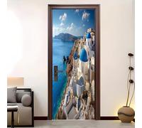 Autoadhesivo Pegatinas Para Puertas 86x200 cm isla, Grecia Pegatinas Impermeables, Azul 3D Vinilos Pegatina para Puertas DecoracióN Del Hogar BañO u Oficina