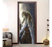 Autoadhesivo Pegatinas Para Puertas 95x215 cm Animal Leopardo De Las Nieves Pegatinas Impermeables, Negro GrisáCeo 3D Vinilos Pegatina para Puertas DecoracióN Del Hogar BañO u Oficina