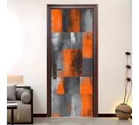 Autoadhesivo Pegatinas Para Puertas 95x215 cm GeometríA Cuadrada Abstracta Pegatinas Impermeables, Naranja GrisáCeo 3D Vinilos Pegatina para Puertas DecoracióN Del Hogar BañO u Oficina