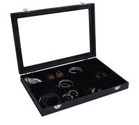 AUTOARK Caja de joyería con tapa transparente de terciopelo con 12 rejillas, organizador de exhibición, negro, AJ-082