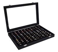 AUTOARK Caja organizadora apilable de terciopelo con tapa transparente con 100 ranuras, color negro, AJ-081
