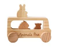 AWHAO Autobús de Madera con Animales, Juguete Educativo Compacto con 3 Figuras de Animales, camión de Empuje para niños, niñas y niños.