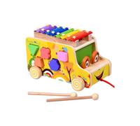 Autobús de madera de juguete para niños pequeños, xilófono de 8 tonos con martillo, clasificador de formas geométricas, juego de construcció