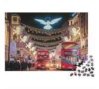 Autobús Doble Londres Puzzle de 1000 Piezas Juego de Puzzle 1000 Piezas Papel Adulto Noche Ciudad Luces Navidad Familia Relajación 52x38cm/1000pcs