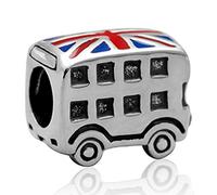 Autobús encanto 925 plata de ley Londres encanto con encanto de bandera de Reino Unido colgante encanto de viaje para DIY pulsera de abalorios