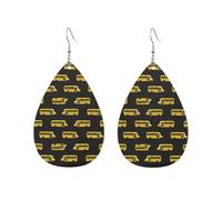 Autobús Escolar Amarillo Y Negro Pendiente De Piel Suave Pendientes Colgante Estampado Aretes De Cuero Para Aniversario Día De La Madre Mujer