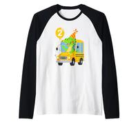 Autobús Escolar de Dinosaurio de 2 años de Edad, Conductor T-Rex Camiseta Manga Raglan