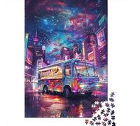 Autobús Nocturno en Ciudad Neón Puzzle de 1000 Piezas Papel para Adultos Vista Nocturna Futurista Juego de Puzzle 1000 Piezas Relajante Decorativo 38x26cm/1000pcs