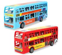 Autobuses Juguete, 2PCS Autobús de Juguete Coche de Carreras Juguetes Vehículos Fricción Tirar hacia Atrás Coches Coche de Carreras Juguetes Vehículos Fricción Regalos para Niños(Azul-Rojo)