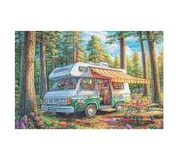 Autocaravana Bosque Hoguera Acampada Vida Relajada Rural Salvaje Puzzle 1000 Piezas para Adultos Agradable Divertido Y Creativo Hobby Y Ocio En Casa 1000 PCS（75x50cm）