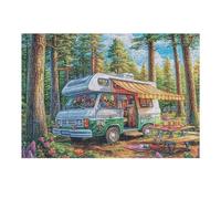 Autocaravana Bosque Hoguera Acampada Vida Relajada Rural Salvaje Puzzle 300 Piezas para Adultos Divertido Estimulante Y Relajante Ideal para Aficionados A Puzzles 300 PCS（40x28cm）