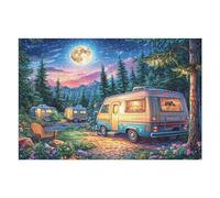 Autocaravana bosque iluminada por la luna noche camping vida de ocio Puzzle 1000 Piezas Obra De Arte 3D Realista Rompecabezas Para Hombres Y Mujeres Desafío Intelectual Estera Portátil DIY Moderno 100