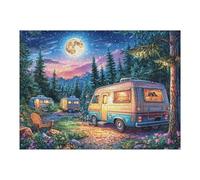 Autocaravana bosque iluminada por la luna noche camping vida de ocio Puzzle 500 Piezas Maquetas Construir 3D Detalladas Rompecabezas Educativo Para Familia Aliviar Estrés Estera Portátil Moderno 500 P