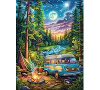 Autocaravana en el bosque por la noche Rompecabezas 300 Piezas Cartón Para Niños Mayores 14 Años Cuentos de hadas de animales y plantas Noches De Cita Antiestrés Pack Completo Detalle Único Original 3