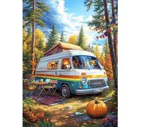 Autocaravana en el Bosque Puzzle 300 Piezas Cartón Resistente para Adultos Sueño de Pintura al óleo de Cuento de Hadas Entretenimiento Individual Desconectar Estrés Colgar En Pared Idea De Regalo 300