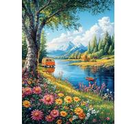 Autocaravana en la Orilla del Lago Puzzle 1000 Piezas Cartón Grueso para Principiantes Cuentos de Hadas de Animales Salvajes fantásticos Ejercicio Mental Relajante Ocio Creativo Casa R