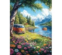 Autocaravana junto al mar de flores Puzzle 500 Piezas Cartón Resistente Para Toda La Familia Cuentos de hadas de animales y plantas Diversión Familia Mejora Concentración Calidad Profesional Regalo Pe