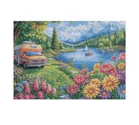 Autocaravana Lago Bosque Acampada Vida Relajada Bonita Naturaleza Salvaje Puzzle 300 Piezas para Adultos Divertido Desafiante Y Relajante Familia Amigos Y Hobby 300 PCS（40x28cm）