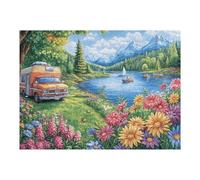 Autocaravana Lago Bosque Acampada Vida Relajada Bonita Naturaleza Salvaje Puzzle 500 Piezas para Adultos Divertido Estimulante Y Relajante Ocio Y Actividades Familiares 500 PCS（52×38cm）