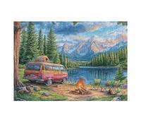 Autocaravana Lago Hoguera Acampada Vida Relajada Rural Salvaje Puzzle 300 Piezas para Adultos Agradable Divertido Y Relajante Pasatiempos Y Hobby 300 PCS（40x28cm）