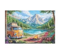 Autocaravana Lago Montaña Nevada Acampada Vida Relajada Rural Salvaje Puzzle 1000 Piezas para Adultos Divertido Cautivador Y Relajante Actividades Familiares 1000 PCS（75x50cm）