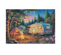Autocaravana Tienda Bosque Hoguera Acampada Vida Relajada Rural Salvaje Puzzle 300 Piezas para Adultos Agradable Cautivador Y Creativo Ocio Familiar Y Hobbies 300 PCS（40x28cm）