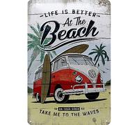 Autocaravana VW Volkswagen en la Playa Relieve Letrero Metal 300mm x 200mm