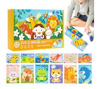 Autocollants Animaux 3D, Jeu Éducatif Amusant De 12 Pièces - Jeu de Puzzle Autocollants en Mousse | Pour Décoration Bureau Noël Projet Artistique École Maison Fête Loisir Activité Familiale