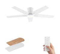 AUTODAY Ventilador De Techo Con Luz Led, 24W Regulable, Motor Dc Silencioso 35W, 132 cm, Aspas Contrachapado Bicolores, Mando A Distancia Con Memoria, 6 Velocidades, Blanco