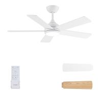 AUTODAY Ventilador De Techo Con Luz Led, 24W Regulable, Motor Dc Silencioso 35W, 132 cm, Aspas Contrachapado Bicolores, Mando A Distancia Con Memoria, 6 Velocidades, Blanco
