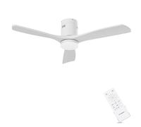 AUTODAY Ventilador De Techo De Madera Con Luz Led, 24W Regulable, Motor Dc Silencioso 38W, 132 cm, Mando A Distancia Con Memoria, 6 Velocidades,Temporizador,Blanco