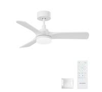 AUTODAY Ventilador de Techo de Madera con Luz LED, Motor DC Silencioso, 24W Regulable, 90 cm, 3 Aspas de Madera, Mando a Distancia con Memoria, 6 Velocidades, Temporizador, Blanco