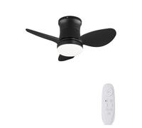 AUTODAY Ventilador de techo pequeño silencioso dc ventilador de techo con luz 6 velocidad reversible 3 aspas, mini ventilador de techo con mando a distancia, función memoria, temporizador (Negro)