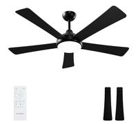 Autoday - Ventiladores de techo de 52 pulgadas con luces y mando a distancia, ventilador de techo negro con luz, motor CC reversible silencioso, LED tricolor, 5 aspas regulables, ventiladores de techo