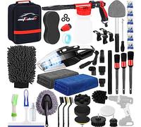 AUTODECO Juego Completo de 40 Piezas de Limpieza de Coche con Pistola de Espuma, Bolsa de Lona Negra, Guante de Lavado de Mano de Alto Rendimiento, Esponja, Toallas, Cepillo, raspador de Ventana,