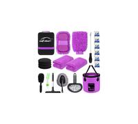 AUTODECO - Kit de 22 herramientas de limpieza para lavado de autos con bolsa de lona, cubo plegable morado, guante de lavado, esponja, toallas, c
