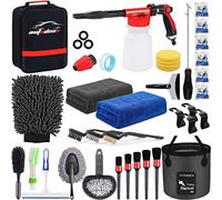 AUTODECO Kit de Limpieza de 35 Piezas para Lavado de Coche, con Pistola de Espuma, pulverizador Plegable, Cepillo de Cubo Grande, Manoplas de Lavado para Interiores y Exteriores, Juego Completo de