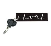 Autodomy Llavero Moto con Bordado Doble Cara | Llavero para Moto Coche Scooter Quad ATV | Porta Llaves Latido de Corazón de Tela 12x3 cm | Color Negro/Blanco