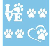 Autodomy Pegatinas Huellas de Perro Pack 6 Uds | Pegatinas Patitas de Perro con Corazón | Vinilo Huellas Perro con Letras I Love | Resisten la Lluvia y Sol | Blanco