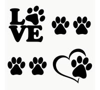 Autodomy Pegatinas Huellas de Perro Pack 6 Uds | Pegatinas Patitas de Perro con Corazón | Vinilo Huellas Perro con Letras I Love | Resisten la Lluvia y Sol | Negro